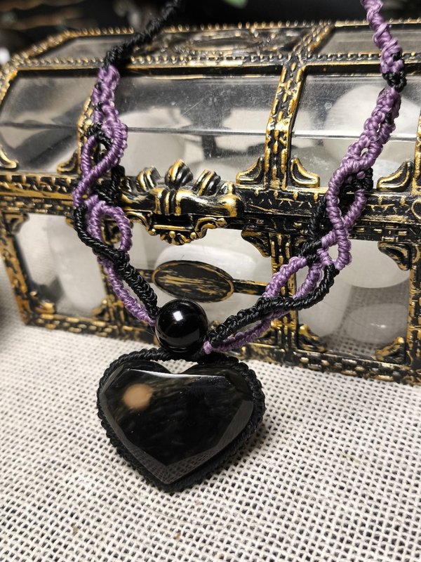 Huichol Mantle Obsidian Heart Amulet